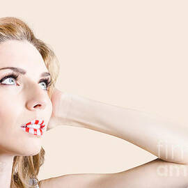 Fashion woman with beautiful stripe makeup lips by Jorgo Photography