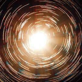 Fibre optic lamps, multi-coloured abstract on black background by Seeables Visual Arts