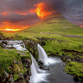 Fiery Sunset over Kirkjufell 2024 Epson Pano Bronze by Richard DeYoung