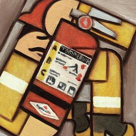 Fireman With Fire Extinguisher Wall Art Print  by Tommervik