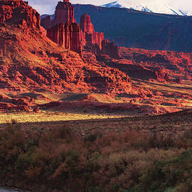 Fisher Towers and La Sals, Utah - Vertical by Abbie Matthews