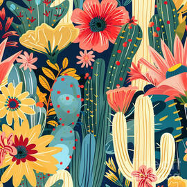 Floral Cacti Vibrant Pattern by Ted Clifton