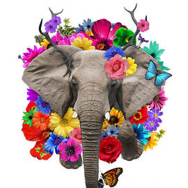 Floral elephant with butterflies by Madame Memento