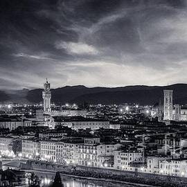Florence BW - Sunrise view of Duomo and Giotto's bell tower, Santa croce and palazzo signoria by Stefano Senise