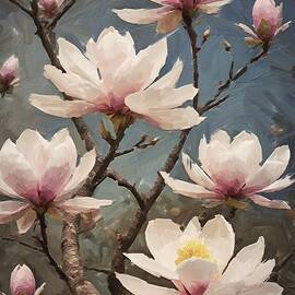 Flower painting of blooming magnolia trees by Nature Oil Painting