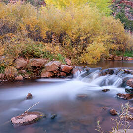 Flowing Jemez River New Mexico in Autumn  by Mary Lee Dereske
