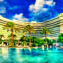 Fontainebleau Miami Beach seen from the swimming pool - oil painting by Nicko Prints