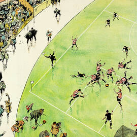 Football - funny illustration of a soccer match in London in the early 1900s by Tony Sarg by Tony Sarg