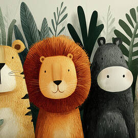 Four Safari Friends in Green Jungle Scene by Thomas Klee