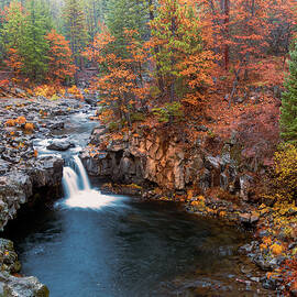 Fowler Falls Autumn Mist 4X5 by Mike Lee