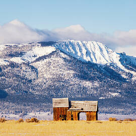 Frosty and Weathered - Old Barn and Snowy Mountain by Mike Lee