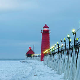 Frozen Lighthouse at Dusk by Michael Collins