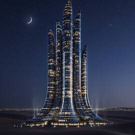 Futuristic Desert Skyscraper at Night by David Manlove