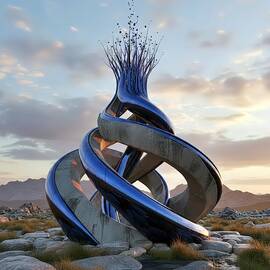 Futuristic Spiral Sculpture at Sunrise by David Manlove
