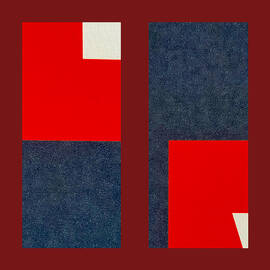Geometric Red and Blue Abstract by Mary Lee Dereske