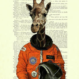 Giraffe astronaut, fantasy animal art by Madame Memento