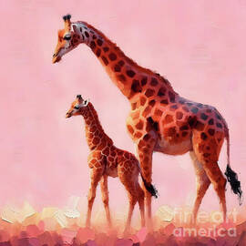 Giraffe mom and baby by Lucia Stewart