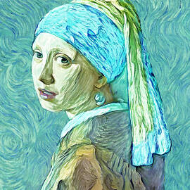 Girl with a Pearl Earring in the style of the Van Gogh self-portrait - digital recreation by Nicko Prints
