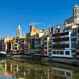 Girona Colorful Hanging Houses and Sant Feliu Basilica Tower in Catalonia Spain Fine Art Print by Travel Essayist