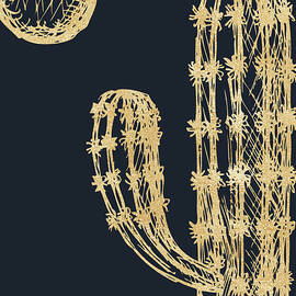 Gold Glitter Cactus - Night by Ink Well
