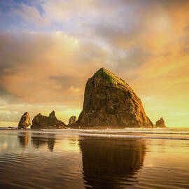 Golden Hour at Haystack Rock by Kevin Schwalbe