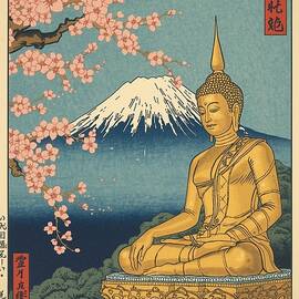 Golden Reclining Buddha of Wat Pho Ukiyo e Woodblock Print with