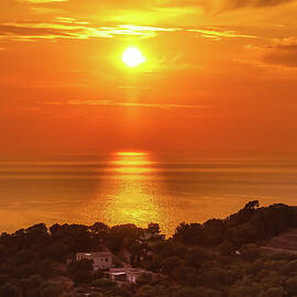 Sunset Sea Golden Hour Sky Mediterranean Tranquil Jigsaw Puzzle by
