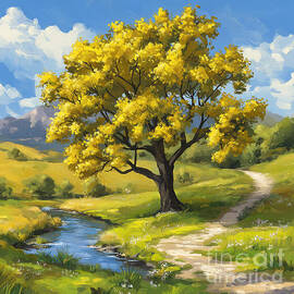 Golden Tree by the Stream by Ted Clifton