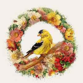 Goldfinch In Flowers Garland by Angeles M Pomata