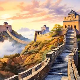Great Wall of China at Sunrise in Watercolor Style No 1 by Andre Petrov