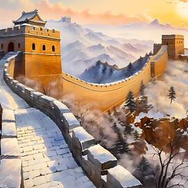 Great Wall of China at Sunrise in Watercolor Style No 2 by Andre Petrov