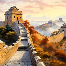 Great Wall of China at Sunrise in Watercolor Style No 3 by Andre Petrov