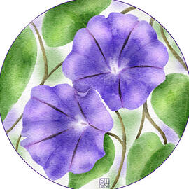Hand-Drawn Purple Morning Glories Unique Botanical Wall Art and Accessories by Snow Iris Studio