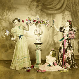 Hand-Tinted Photograph of Models in Summer Dresses by Cecil Beaton