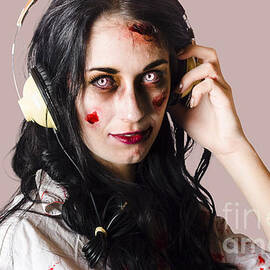 Heavy metal zombie woman wearing headphones by Jorgo Photography