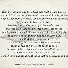 Hemingway Fish Fight Quote Strength and Desperation Vintage Print by Book Quote Decor