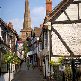 Herefordshire, Ledbury, picturesque narrow street, black and whi by Seeables Visual Arts
