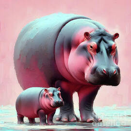 Hippo and baby by Lucia Stewart