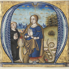 Historiated initial M Depicting Saint Margaret Of Antioch by Antonios Valamontes