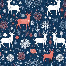Holiday pattern with snowflakes and reindeer No 2 by Andre Petrov