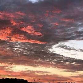 Horizon's Palette Sunset Sky with Wind Turbines by Travel Essayist