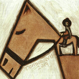 Cowboy on Horse Abstract Art Print by Tommervik