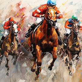 Horse Racing Colorful Abstract  by Lourry Legarde