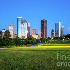 Houston Skyline at Night and Eleanor Tinsley Park Photo by Paul Velgos