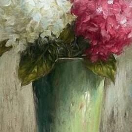 Hydrangeas In A Green Vase by Tina LeCour