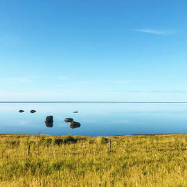 Iceland Coastal Landscape Serene Ocean Rocks Minimalist Seascape Art by Rebecca Herranen