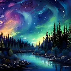 Impressionist Painting of the Northern Lights No 2 by Andre Petrov