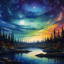 Impressionist Painting of the Northern Lights No 3 by Andre Petrov