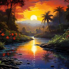 Impressionist Style Image of the Amazon Rainforest at Sunrise No 2 by Andre Petrov
