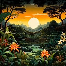 Impressionist Style Painting of the Amazon Rainforest at Sunrise No 1 by Andre Petrov